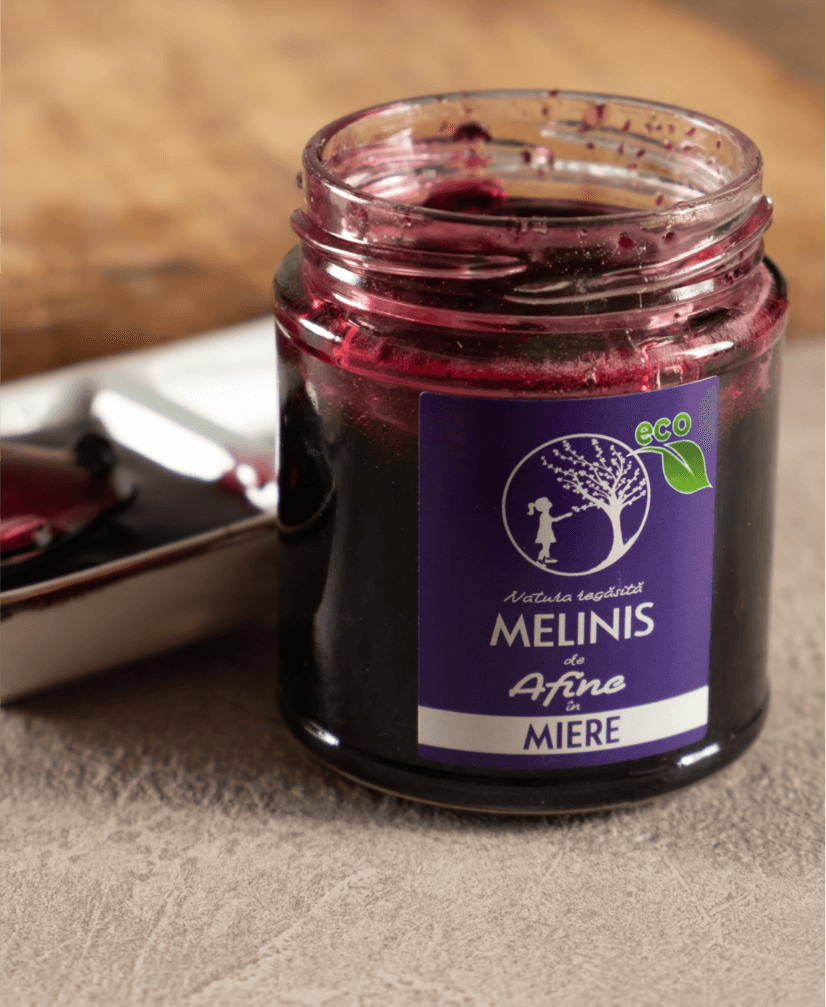Melinis cu Afine Sălbatice - Miere de Salcâm cu Afine din Munții României, Ecologic, Bio, 250 gr