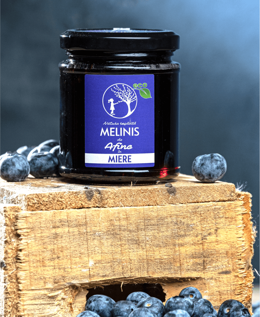 Melinis cu Afine Sălbatice - Miere de Salcâm cu Afine din Munții României, Ecologic, Bio, 250 gr