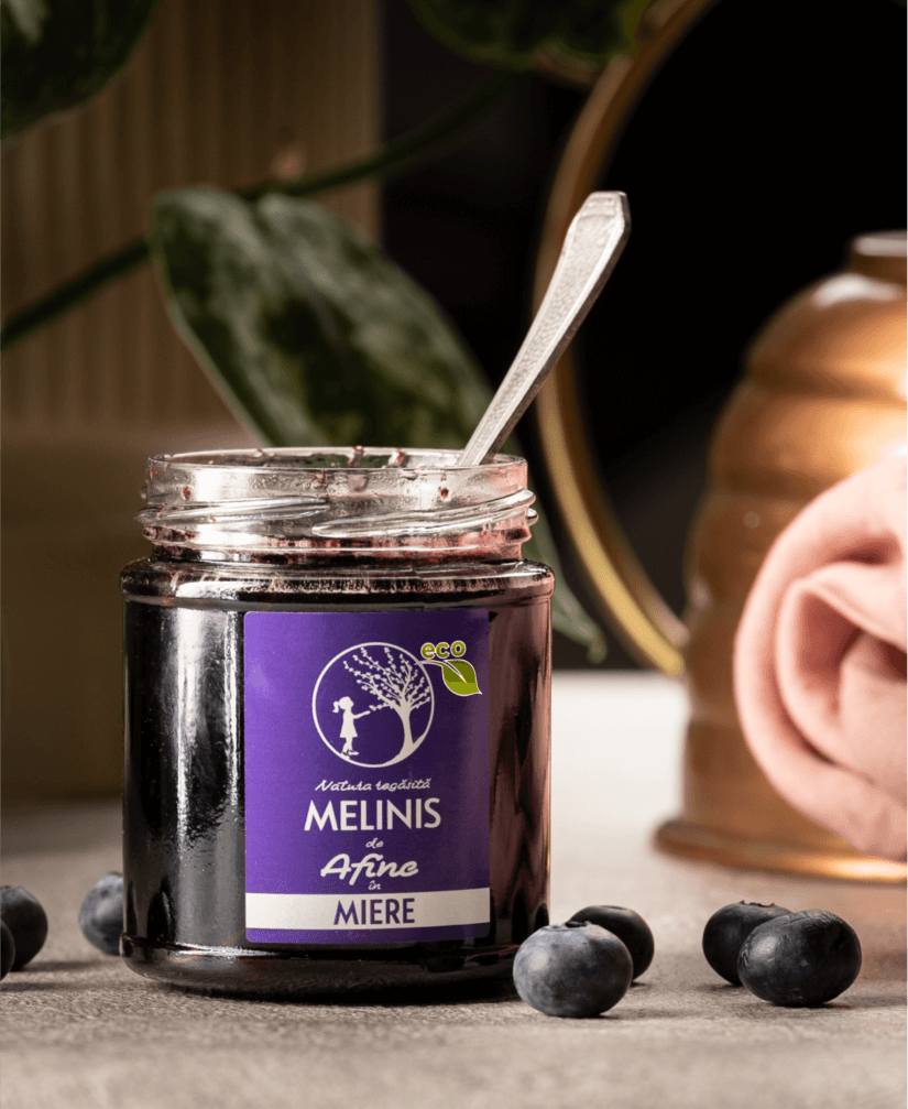 Melinis cu Afine Sălbatice - Miere de Salcâm cu Afine din Munții României, Ecologic, Bio, 250 gr