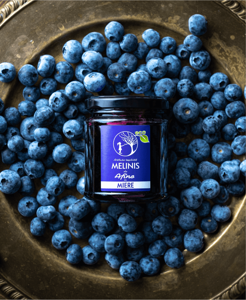 Melinis cu Afine Sălbatice - Miere de Salcâm cu Afine din Munții României, Ecologic, Bio, 250 gr