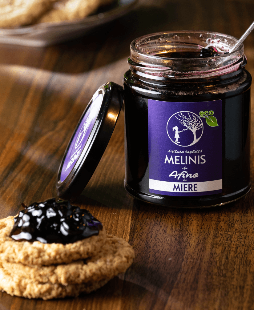 Melinis cu Afine Sălbatice - Miere de Salcâm cu Afine din Munții României, Ecologic, Bio, 250 gr