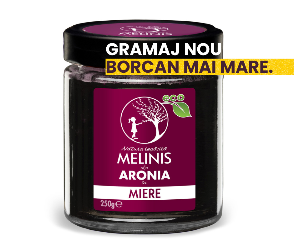 Melinis de Aronia - Miere de salcâm cu fructe ecologice de aronia românească, cremoasă, eco, 250 g