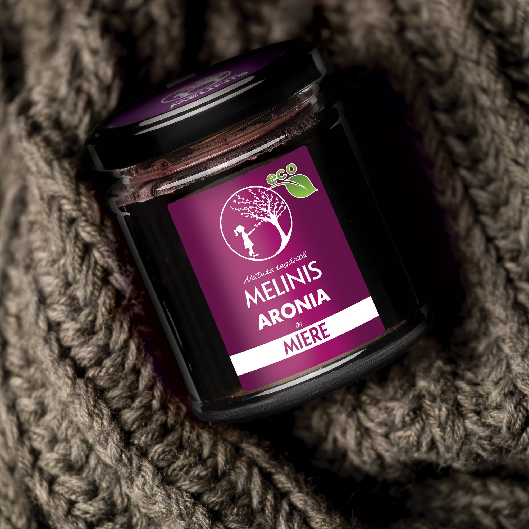 Melinis de Aronia - Miere de salcâm cu fructe ecologice de aronia românească, cremoasă, eco, 250 g