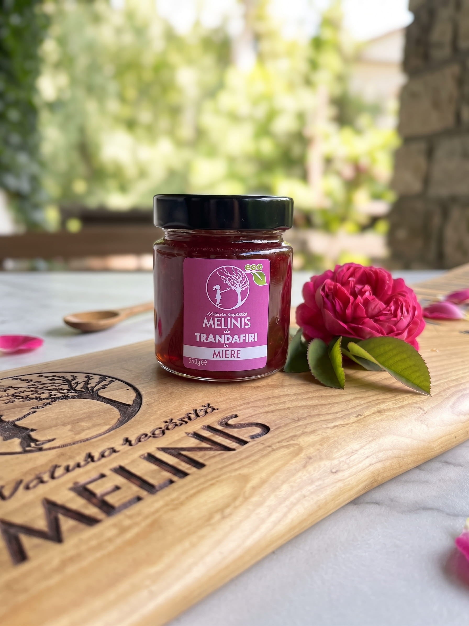 Melinis cu Trandafir de Damasc - Miere de Salcâm cu Petale de Trandafir, eco, 250g