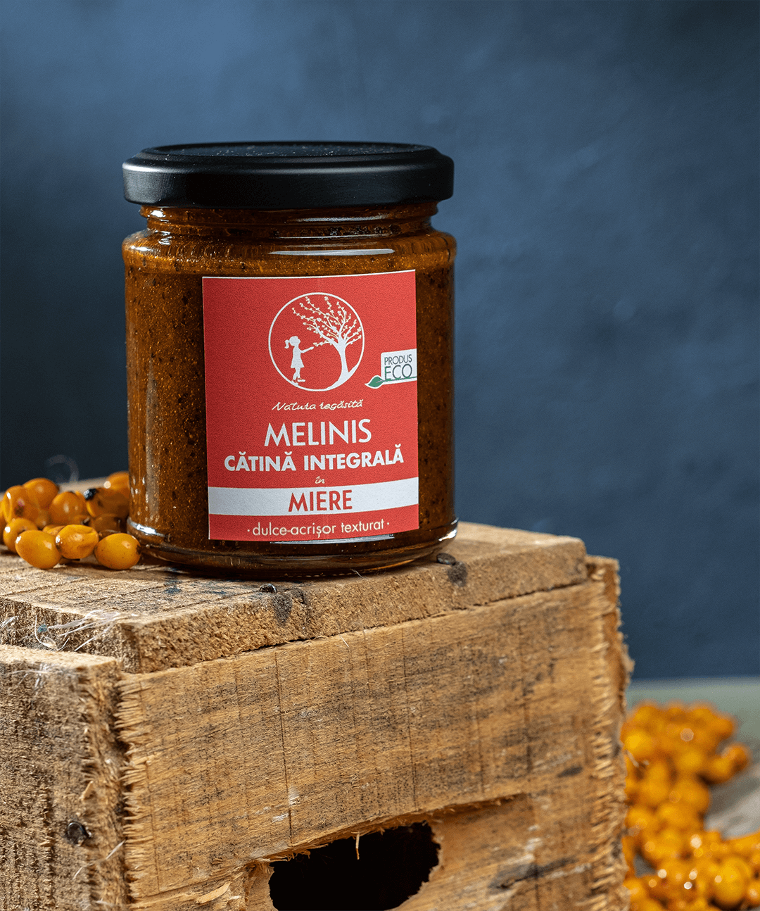 Melinis de Cătină Integrală – Miere de salcâm cu cătină ecologică românească, eco, 230 g