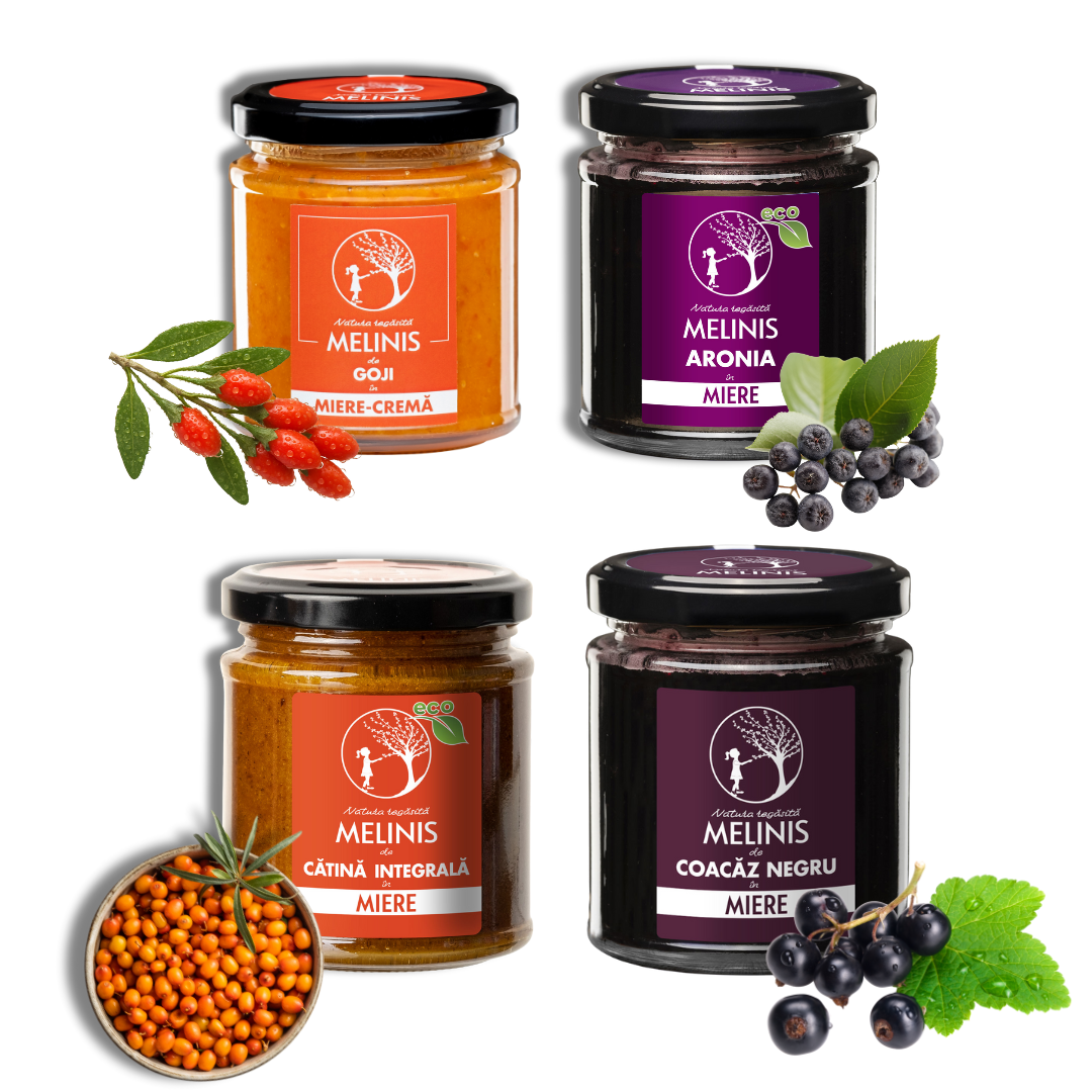 Pachet Melinis: Goji + Aronia + Cătină Integrală + Coacăz Negru