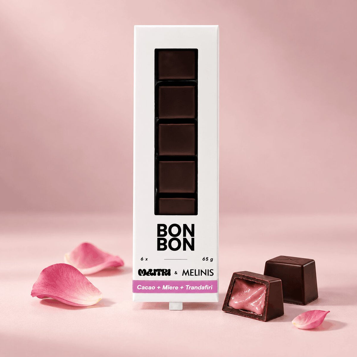 BonBon cu Ciocolată Bean-to-Bar și Miez de Melinis de trandafir, 6 bucăți