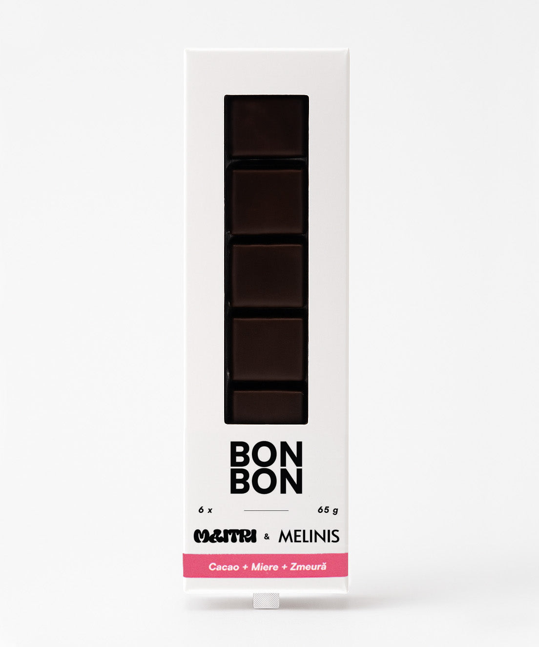 BonBon cu Ciocolată Bean-to-Bar și Miez de Melinis de zmeură, cutie 6 bucăți