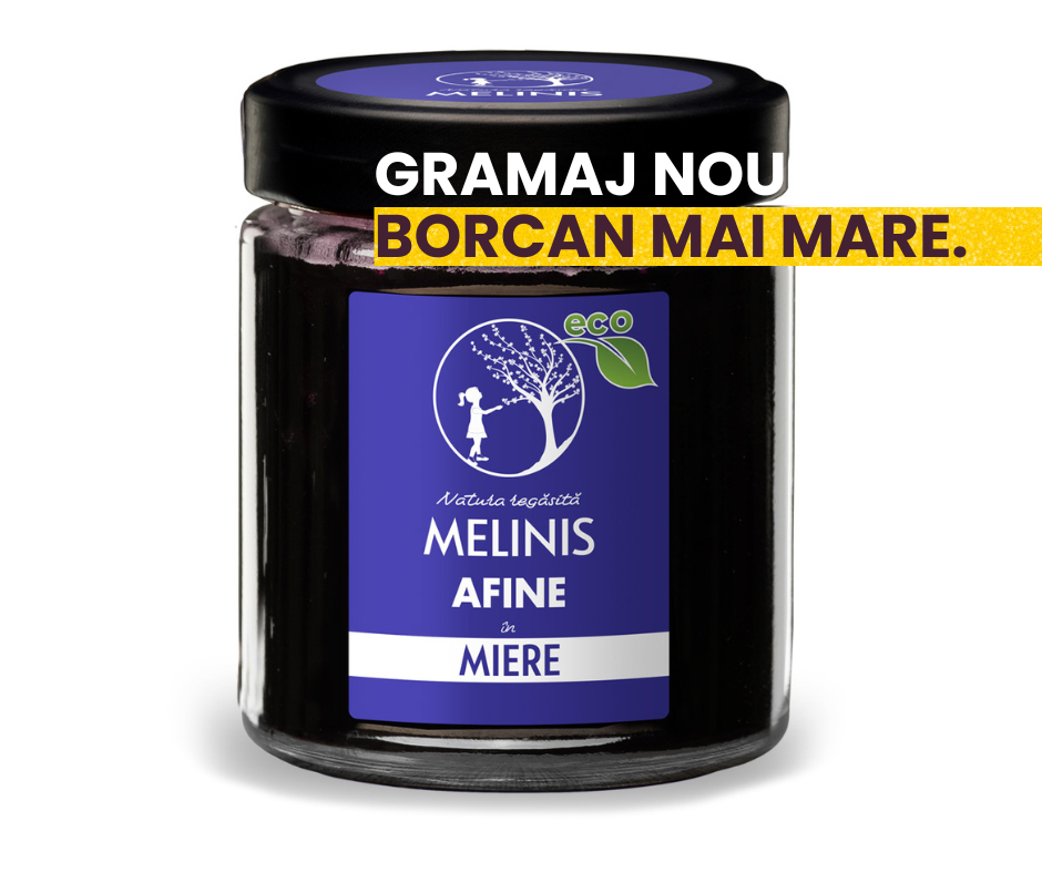 Melinis cu Afine Sălbatice - Miere de Salcâm cu Afine din Munții României, Ecologic, Bio, 250 gr